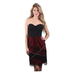 SINGLE DRESS (is the brand) Strapless Black & Fuchsia Rocker Dress Size S, NWT!